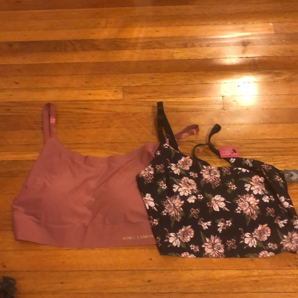 NWT Vince Camuto loungewear bras in a black floral print and blush solid color